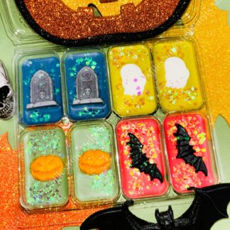 wax melt halloween collection filled with strongly scented spooky shaped wax melts